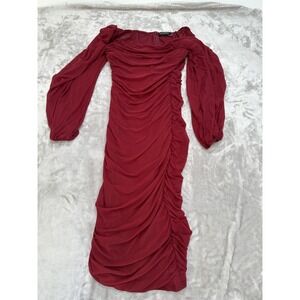 Merokeety‎ Dress Women's Size Large Red Bodycon Flared Long Sleeves NWOT